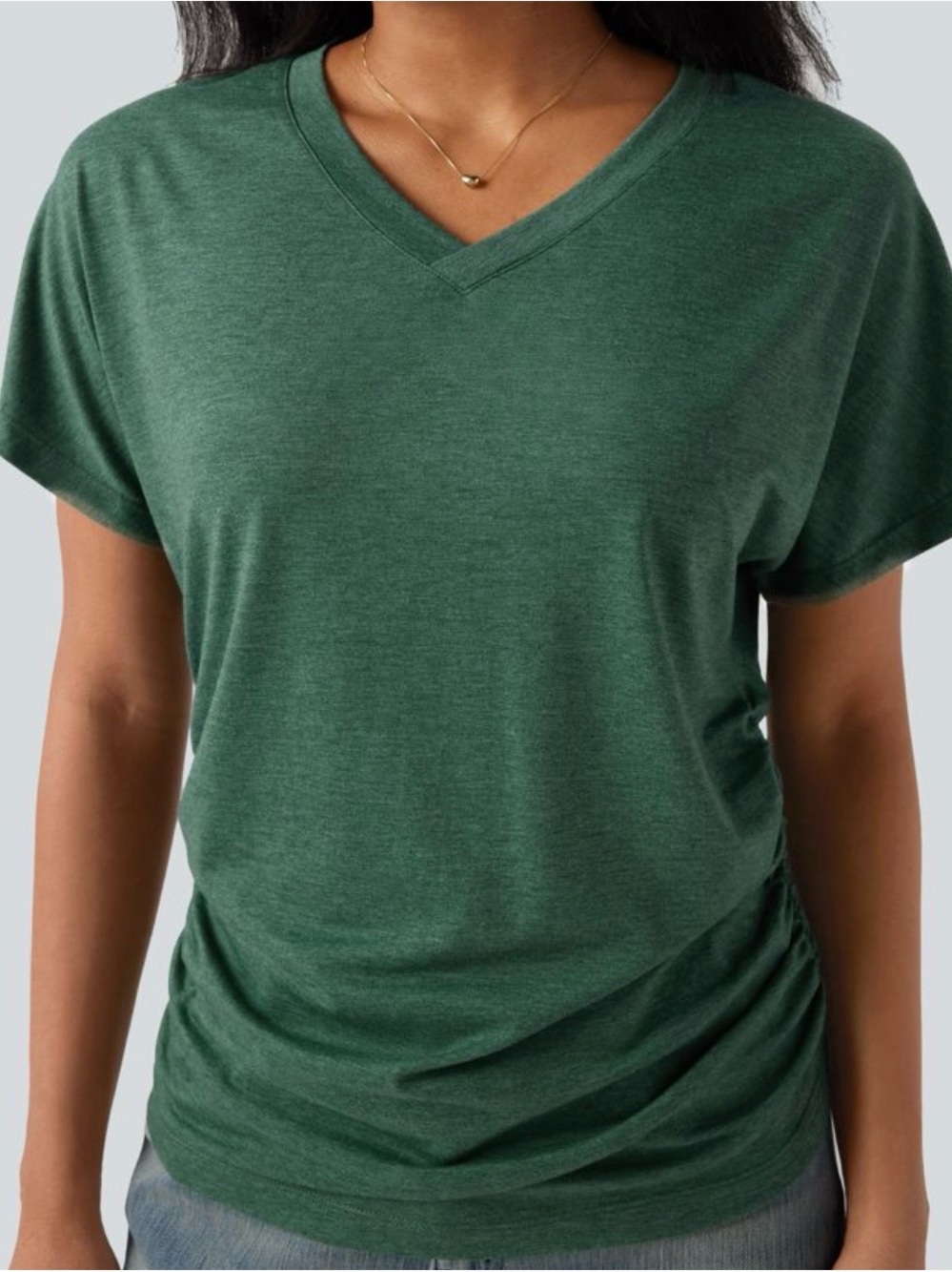 NWT Halara Everyday V-Neck Short Sleeve Tee - Forest Green, size Medium